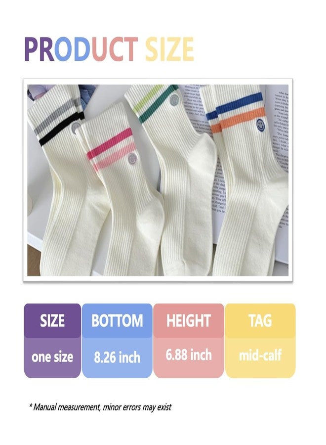 PLZSITDOWN Womens 2 Pairs Solid Color Two Stripe Crew Socks Casual Athletic Smiling Face Ankle Socks for women Girls Pink 2PC - Image 2